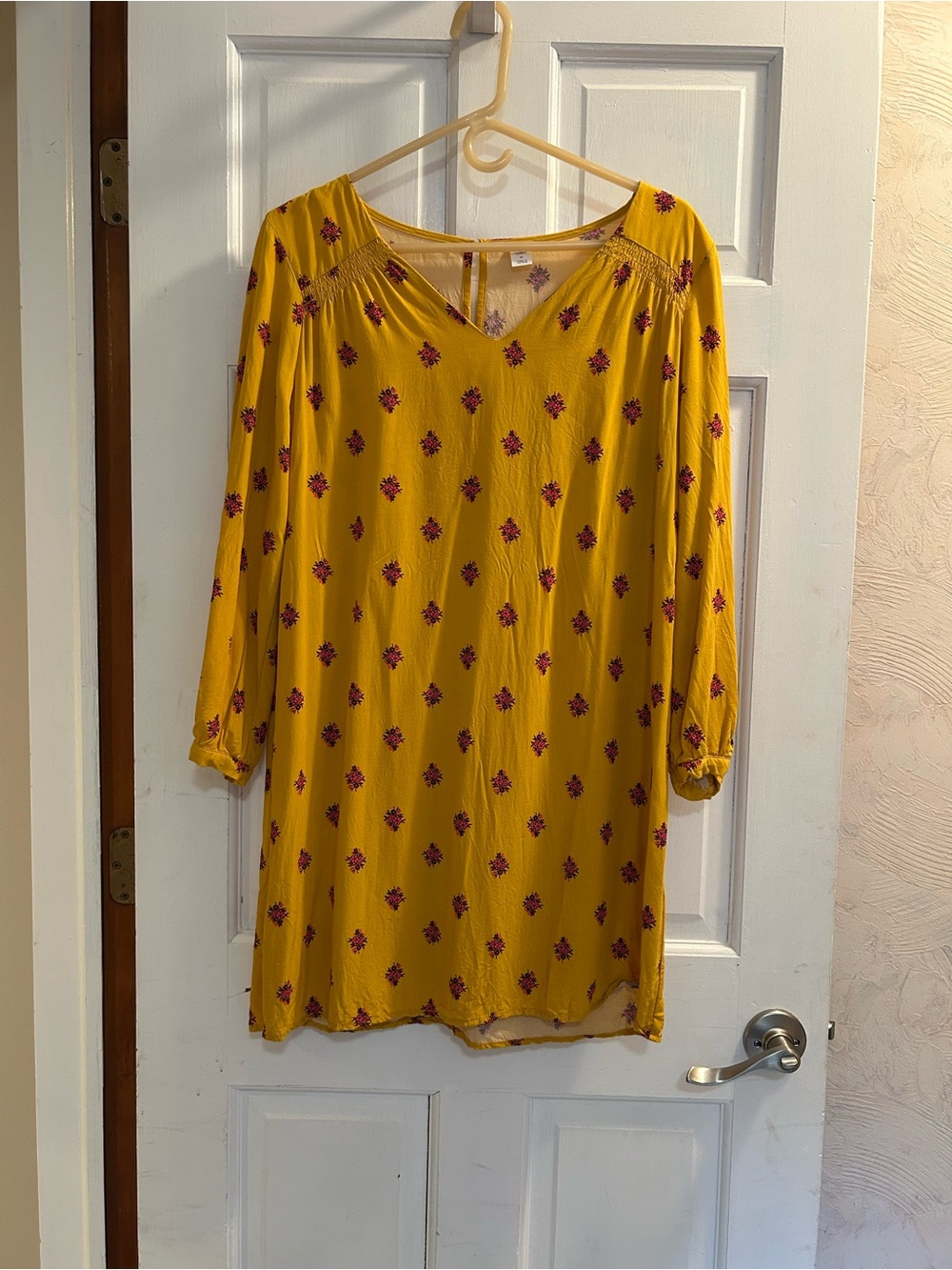 Old Navy Mustard Yellow Floral V-Neck Mini Dress